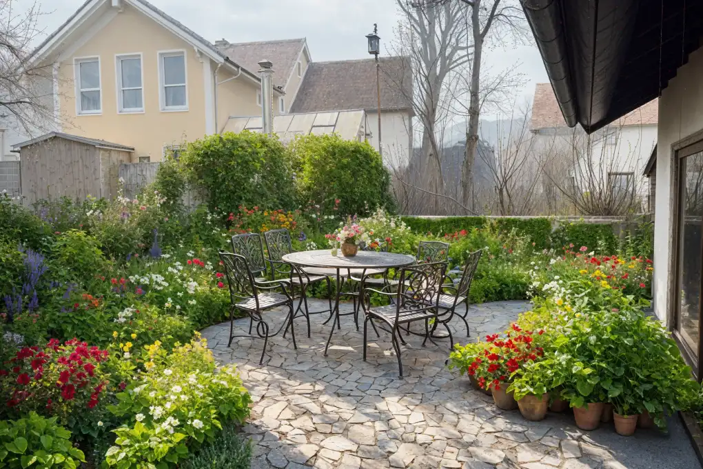 Cosy small garden with patio and seating area | Designed on Rescape AI