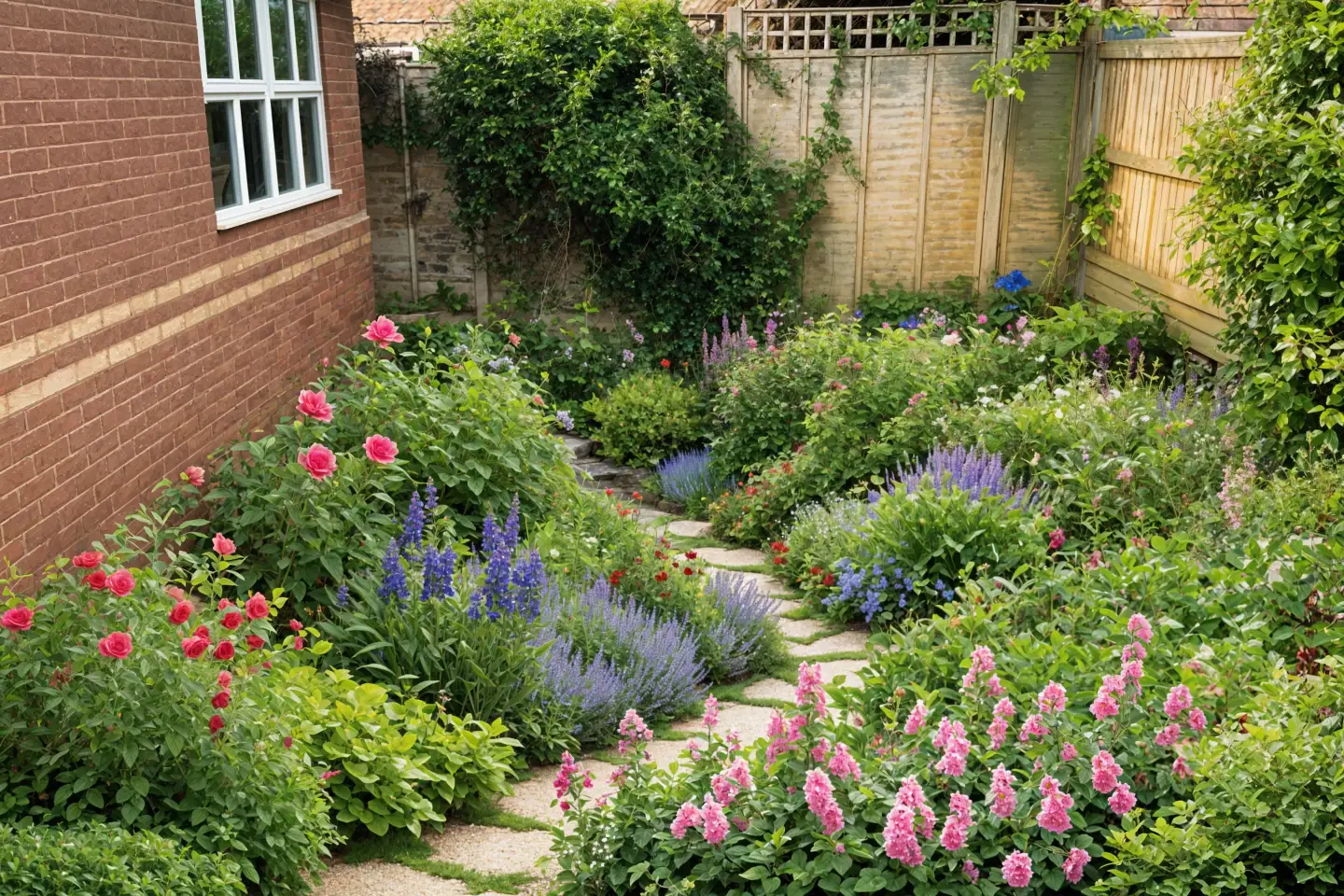 Winding pathways through a small garden