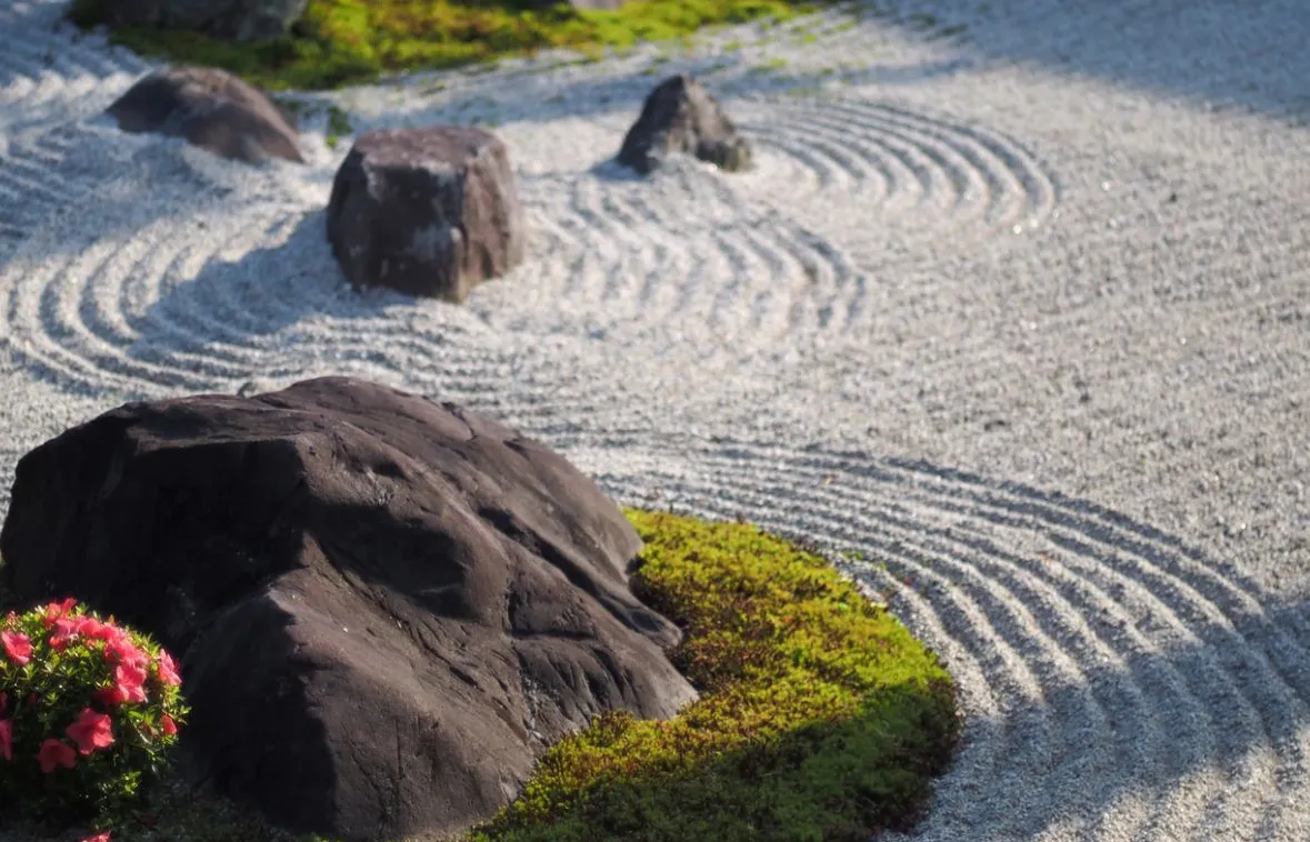 Zen Garden With Raked Sand