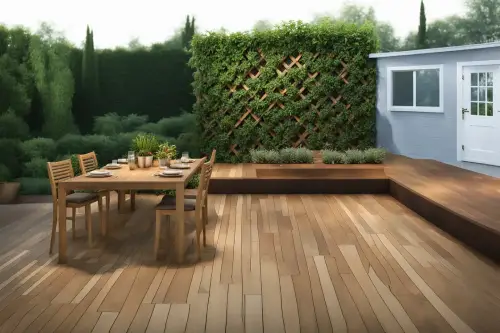 Contemporary garden design with attractive decking and a modern living wall.