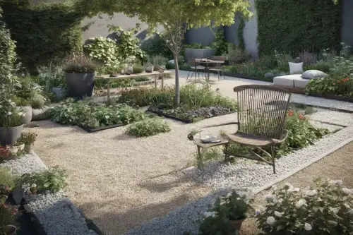 AI Generated Designs Natural mossy ground covering and living walls bring a tired concreted area to life.