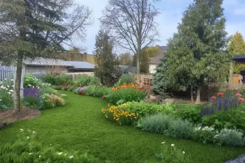 AI Generated Designs Here, the AI garden design has improved the current garden borders, with curved flower beds, a natural beauty emerges that reflects the rural environment.